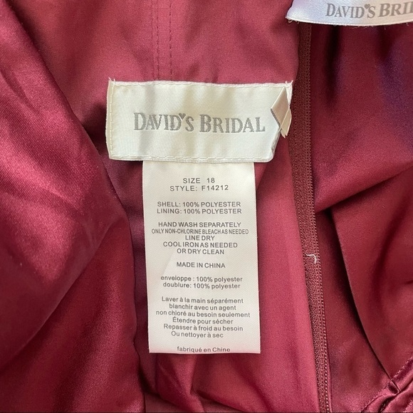 NWT David’s Bridal Short Pleated Satin Strapless Dress Style F14212 Wine Size 18 - Picture 12 of 15